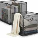 2 Pcs Foldable Metal Cube Storage Baskets 13x13 Inch Wire Bins with Handles for Graduation Gift, College Dorm Moving, First Apartment Organization, Bathroom Pantry Closet (Black)