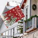 Artscope Welcome Reindeer Christmas Tree House Flag 28x40 Inch Double Sided, Seasonal Outdoor Winter Xmas Flag for Yard Farmhouse Holiday Decoration-Red