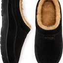 HomeTop Men's Moccasin Slippers Soft Warm Non-slip Memory Foam Indoor House Shoes with Fluffy Lining (13-14, Dark Black)