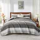Andency Oversized King Quilt Bedding Set, 120x98Inch Dark Grey Stripe Super King Bedspread Coverlet 3 Pieces, Soft Lightweight Patchwork Quilted Bed Set for All Season (1 Quilt, 2 Pillowcases)