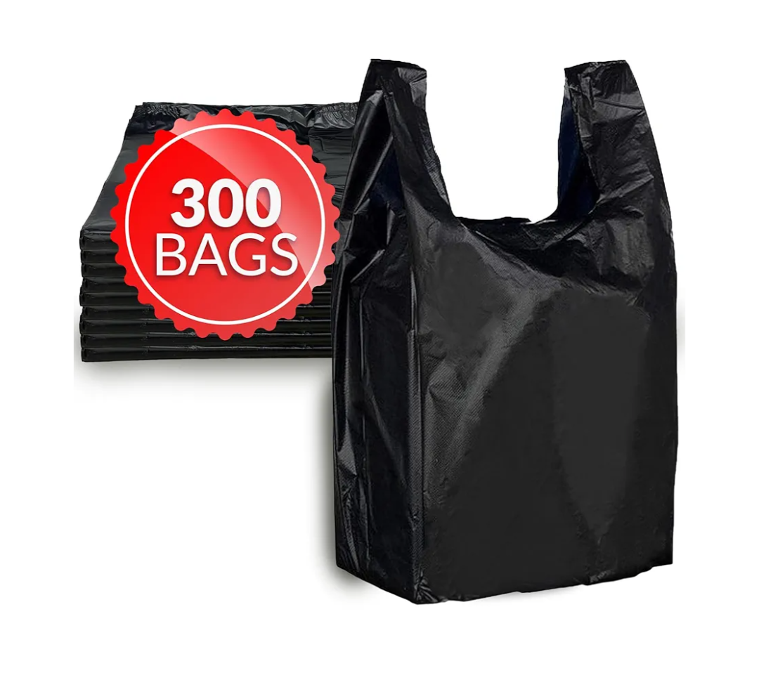 Reli. T-shirt Bags (300 Count) (Black) (11.5" x 6.5" x 21") - Black Plastic Bags (Plain) - Grocery, Shopping, Restaurants