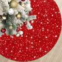 Christmas Tree Skirt 46 Inch Red Xmas Tree Skirt Soft Fabric Tree Skirts Christmas Decorations for Halloween New Year Round Velvet Tree Cover Skirt Sequin Metallic Tree Floor Base Luxury Tree Mat