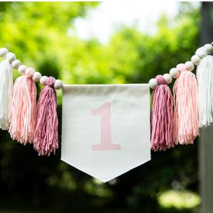 Pink 1st Birthday high Chair Banner - First Party Decorations for Girl's Birthday, Blush Pink Cake Smash Garland, Boho 1st Party Decor, Tassel Banner, Photo Booth