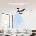 Roomratv Ceiling Fans with Lights, 52 Inch BLack Ceiling Fan, Remote Control,Quiet Reversible DC Motor,Dimmable,6 Speeds,Easy to Install,Modern Ceiling Fans for Bedroom,Living Room,Indoor,Outdoor, 52 inches-3 blades