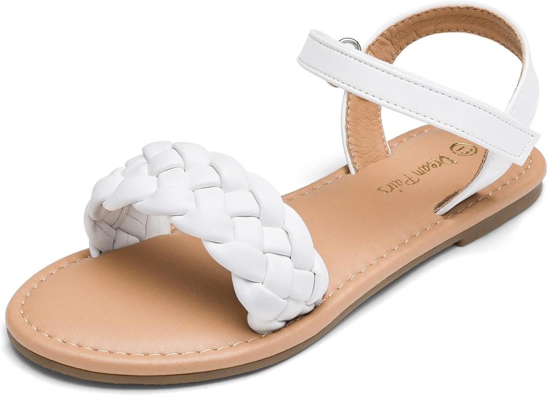 DREAM PAIRS Girls Sandals Classic Open Toe Braided Flat Sandals Summer Dress Shoes, Size: 5 Big Kid