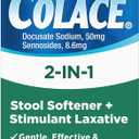 Colace 2-In-1 Stool Softener Plus Stimulant Laxative for Gentle Effective Constipation Relief, Docusate Sodium Plus Sennosides, 60 Count