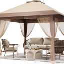 Pop Up Gazebo 13x13 ft Canopy Tent with Mosquito Netting, Outdoor Patio Gazebo with 3 Adjustable Heights, Tent Shelter Quick Setup Backyard Tent for Party,Wedding (Khaki)