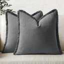 MIULEE Decorative Throw Pillow Covers Neutral Linen Fringe Throw Pillows Set of 2 Dark Grey Boho Farmhouse Cushion Covers with Tassels for Couch Sofa Bed Living Room Spring Home Decor 20x20 Inch