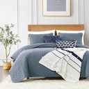 ROARINGWILD Dusty Blue King Size Quilt Bedding Set, Lightweight Soft Bedspread, Farmhouse Rustic Country Coverlet, Thin Cloud Comforter for Spring Summer, 2 Pillow Shams, 104x90 inches