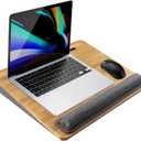 CNQLIS Lap Desk for Laptop with Cushion, Laptop Lap Desk with Phone Holder, Wrist Pad, Portable Bamboo Laptop Stand Fits up to 15.6 inch Laptops, Use Scene Bed, Indoor Sofa and Car
