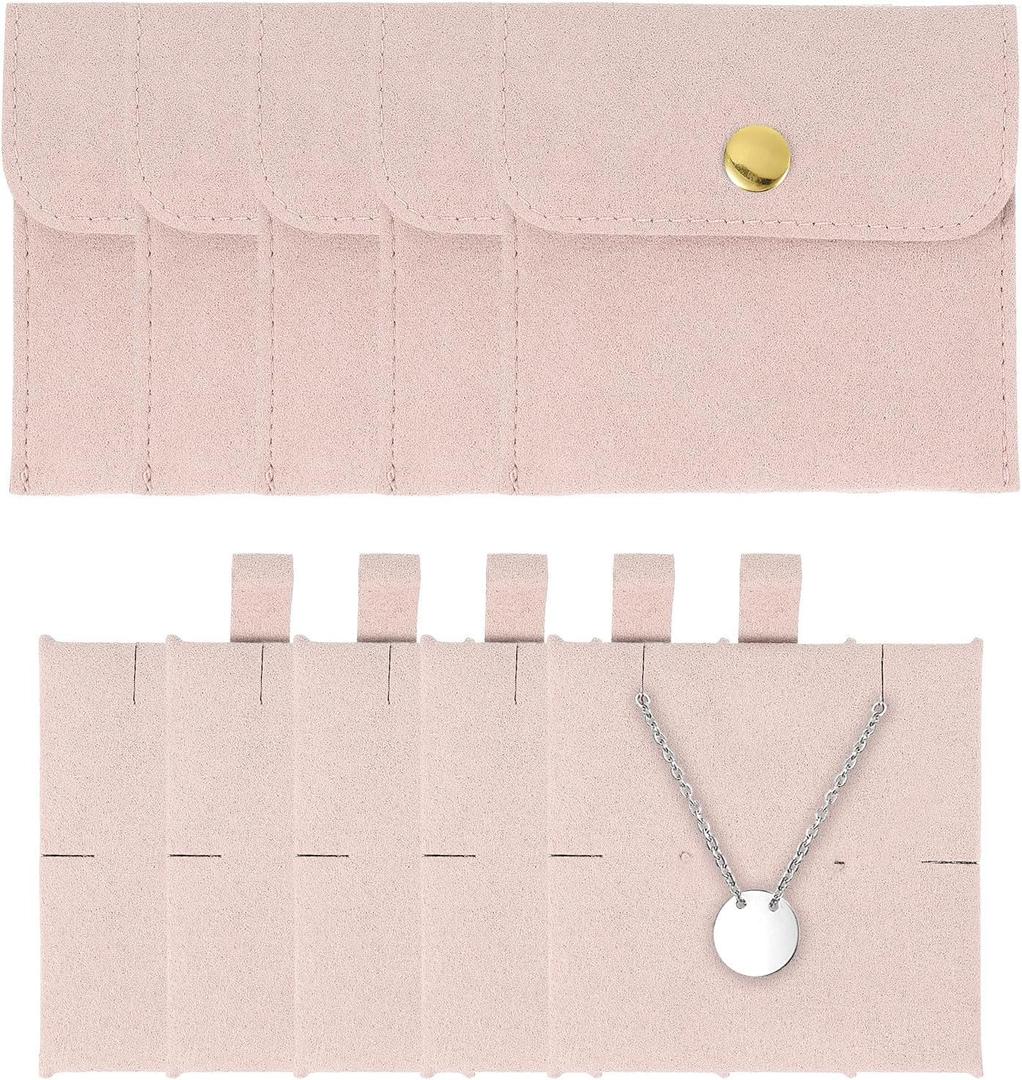 uxcell 5 Pcs Microfiber Jewelry Pouches with Insert Pad, 8 x 8cm Snap Button Jewelry Velvet Gift Bags Organizer for Rings Necklace Bracelet, Pink