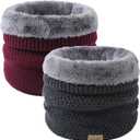 HYUET Winter Neck Gaiter Men, Fleece Neck Warmer Windproof Face Scarf Mask Face Cover Neck Cover for Men Women Ski (2pcs-wine+dark Grey)