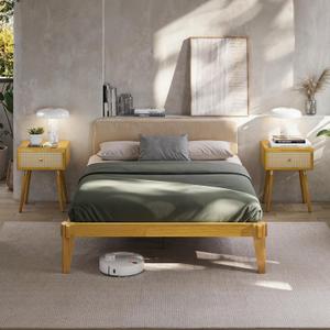 Bme Chalipa 14 Solid Wood Bed Frames - Wood Platform Bed Frame - Japanese Joinery Bed Frame - Wood Slat Support - Bed Without Box Spring - Easy Assembly - Minimalist & Modern Style, Natural - Full