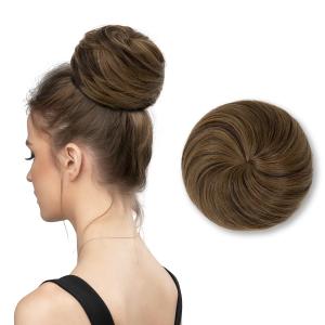 SARLA Hair Bun Extension Synthetic Drawstring Updo Fake Ballet Bun for Women Girls Lady Donut Chignon Coffee Brown