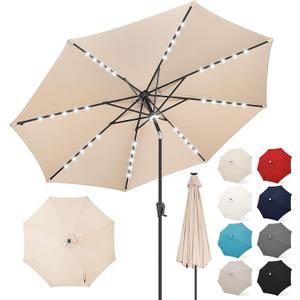 FLAME&SHADE 11 FT outdoor umbrella with 40LED lights, solar light patio umbrella with Centre Surround Light, Table Market Umbrella Outdoor Patiofor Deck, Pool, Backyard, Garden (Beige)