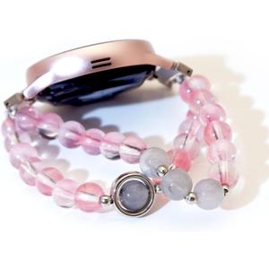 Strawberry Pink Beaded Bracelet Compatible for Samsung Galaxy Watch 4 5 6 Band 40mm 44mm, Handmade Cute Watch Band for Galaxy 6 4 42 46 Bands, 20mm Elastic Band for Galaxy Watch Active 2