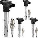 UF575 Ignition Coil Pack and Iridium Spark Plugs Set of 4 Compatible with Audi A3 A4 A5 Q3 Q5 RS4 Volkswagen Beetle Jetta Golf Seat Altea Leon 20042018 2.0L 4.2L Replaces#UF529,C1627, XP3922