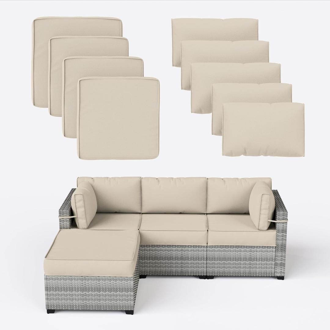 9 Pcs Outdoor Patio Cushions Covers Replacement Waterproof with Zipper for 5 Pcs Patio Furniture Set, Covers Only