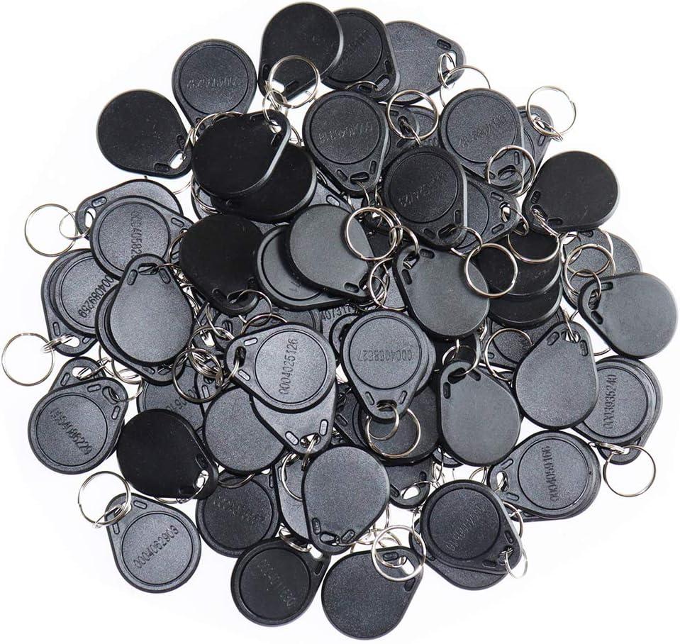 100PCS 125KHz RFID Key Fob Contactless Keyfob Proximity ID Card Token Tag Keypad Card for Door Lock Entry Access Control System Wholesale Read Only (Black)