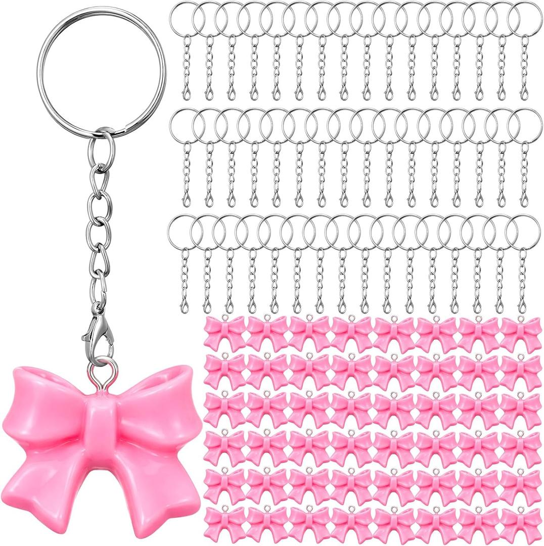 Kathfly Mini Pink Bow Keychains Cheer Bow Keychain 3D Resin Bowknot Charms with Rings Bulk for Coquette Girly Party Favors
