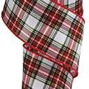 Printed Plaid Look on Satin Wired Edge Ribbon, 10 Yards - (Black, Green, Red, Yellow, White, 2.5 Inch)