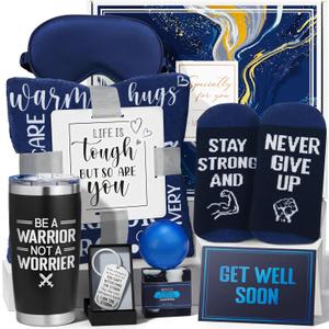 Get Well Soon Gifts for Men, After Surgery Cancer Gifts for Men Chemo Care Package Get Well Gift Basket for Sick Friends, Thinking of You Feel Better Birthday Gifts Box for Men Dad Brother w/Tumbler (Navy Blue)