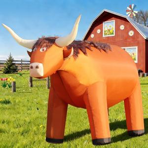 DomKom 8FT Highland Cow Inflatables Christmas Spring, Farm Ranch Blow up Animals Cute Highlander Cattle Calf, Decorations Outdoor Yard Built-in LED Lights Giant Big Large Decor Party Lawn Outside