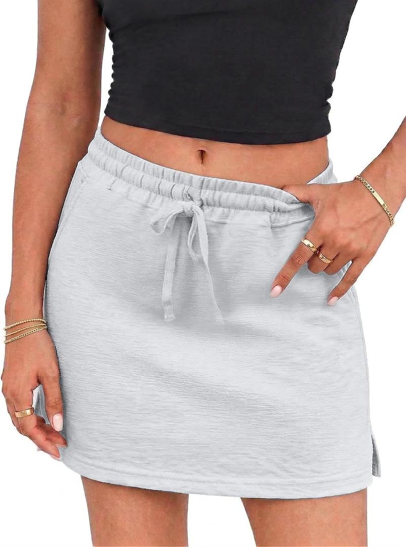 EARKOHA Womens Drawstring Skirt Summer High Waist Bodycon Short Pencil Skirt with Shorts Daily Going Out Outfits (Gray, XL)