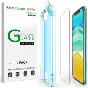 amFilm OneTouch Glass Screen Protector for iPhone 11, iPhone XR (6.1") with Easy Installation Kit, Tempered Glass, 2 Pack