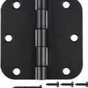 6 Pack Matte Black Interior Door Hinges Round 3.5" x 3.5 Inch 5/8" Radius Heavy-Duty Mat Hinge for Doors Standard Bedroom Work Office Door Hardware Removable Pin,Farm,Shed,Gate,Greenhouse Vent Window