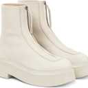 Coutgo Womens Front Zip Ankle Boots Comfortable Platform Flat Chunky Heel Booties Round Toe Casual Winter Snow Boots (9, Beige)