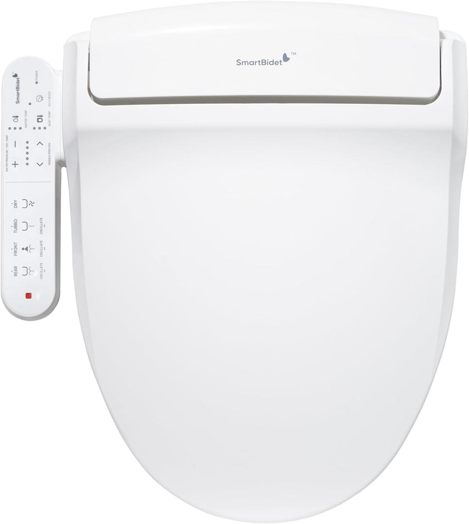 SmartBidet SB-2000 Smart Bidet Electric Bidet Toilet Seat with Heated Seat, Warm Water, Air Dryer Side Control Panel, Round