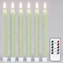 Flameless Taper Candles Green Pastel Flickering with Remote Timer, Battery Operated Warm 3D Wick LED Spiral Candles 6 Pack 9.8" Real Wax Wedding Home Birthday Spring Decor