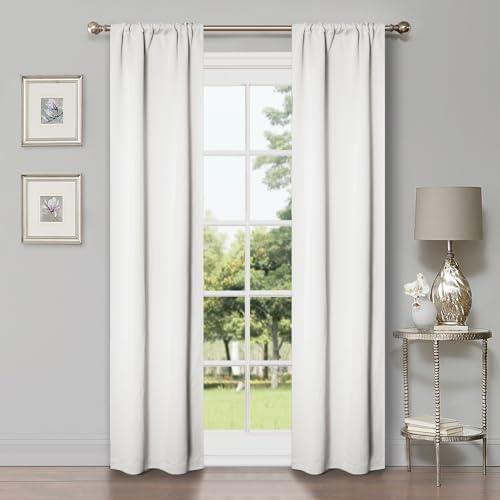 Superior Blackout Curtains, Room Darkening, Bedroom, Drapes, Kitchen, Living Room Window Accents, Sun Blocking, Thermal, 2 Pack, Rod Pocket, Solid Blackout Curtains, Set of 2, 26" x 84", Snow White