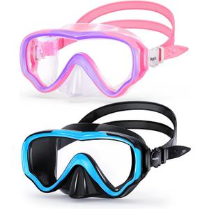 Kids Swim Goggles with Nose Cover, Anti Fog Wide View Clear Swim Mask for Kids Youth 3-15, Anti-Shattered No-leak (D-Pink & Black (2 pack))