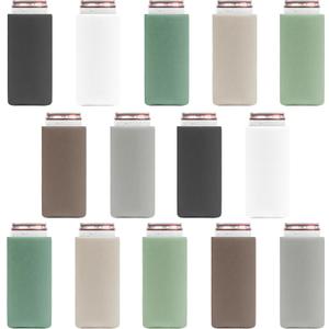 Slim Can Cooler Sleeves (14-Pack) Soft Insulated Slim Can Coolers for White Claw Seltzer & Slim Beer - HTV Blanks for Vinyl Projects - Skinny Can Koolies Bulk - Tall Can Koolie - Can Cozy for Slim Can (Earth Tones)