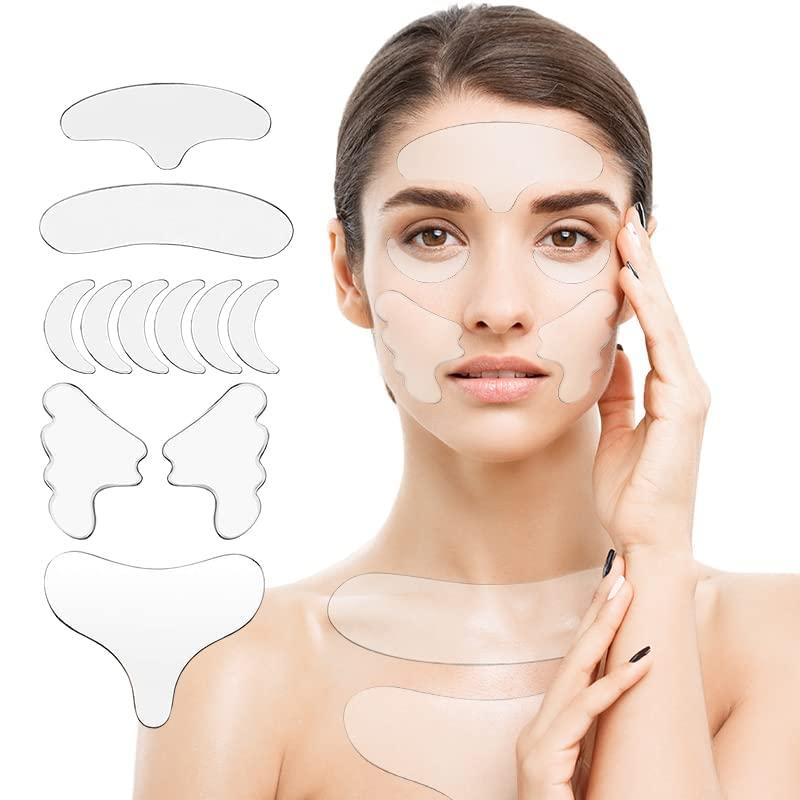 Forehead Wrinkle Patches, Reusable Silicone Face Patch Set 11pcs for 11 Lines, Frown & Smile Creases, Neck Chest Dcollet, Under Eye & Cheek Smoothing Pads, Overnight Side Sleeper Use