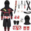 Kids Ninjia Costume - Muscle Ninja Costume Suit with Deluxe Ninja Toys for Little Boys & Girls Halloween Cospaly Dress Up