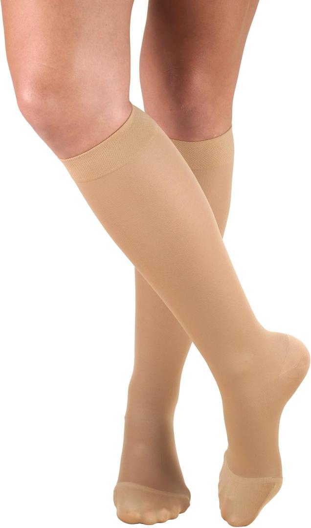Truform Women's Compression Stockings, 15-20 mmHg, Knee High Length, Closed Toe, Opaque, Beige, Small