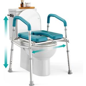 PELEGON Raised Toilet Seat with Handles (400lb) - Adjustable Height & Width Toilet Chair with Arms, Toilet Riser with Handles, Toilet Chair Over Toilet, Handicap Toilet Seat for Elderly (Teal)