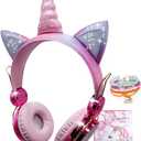 TCJJ Kids Unicorn Headphones for Girls - Wireless Bluetooth Headset with Mic, Adjustable Headband, Over Ear for Smartphones/School/Kindle/Tablet/PC (Pink)
