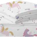 MUSOLEI Unicorn Fitted Sheet Set Full Girls Rainbow Star Sheet Pink Flower Bedding Set 1 Deep Pocket Fitted Sheet with 2 Pillowcases Multi-Colour Girls Kids Teenagers Gift Queen