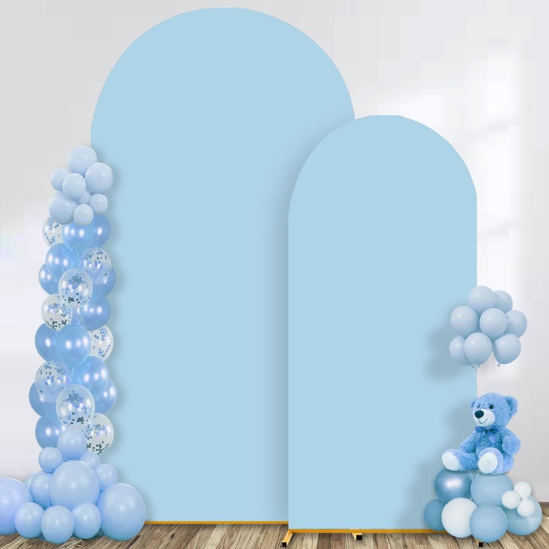Arch Backdrop Cover Wedding Spandex Fitted Arch Covers,Round Top Chiara Baby Bridal Shower Party Birthday Banquet (Dusty Blue, 7.2ft+6ft)