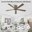 ELEHINSER 52 Inch Flush Mount Ceiling Fan without Light, Low Profile Modern Ceiling Fan with Remote, Quiet DC Motor, 6-Speed, Timer, 5 Solid Wood Blades, Charcoal Grey