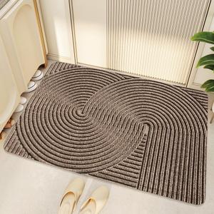 Heavy Duty Front Door Mat, Durable Entrance Rug, Anti-Slip, Geometric Pattern, Ultra Absorbent Carpet for Garage, Patio, High Traffic Areas, Easy to Clean Outdoor and Indoor Mat (Khaki)