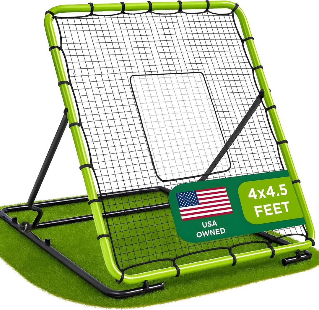 Baseball Rebounder Net 4x4.5 Ft Pitchback Trainer Bounce Back Fielding Net for Baseball and Softball Rebound Solo Practice with 3 Ball Return Angles