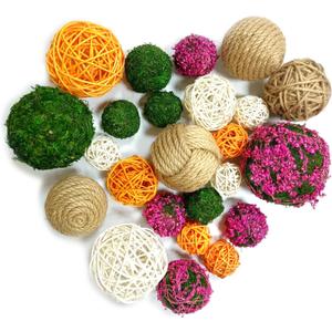 24 Pcs Decorative Balls, Wicker Balls, Moss Balls, Rattan Balls, Decorative Green Balls for Wicker Rattan Balls Set Vase Bowl Filler for Home Garden Wedding Party Decor