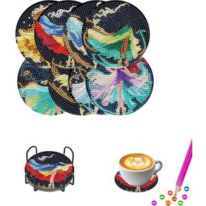 Diamond Art Coasters 8 Pack with Holder DIY Diamond Painting Coasters Crafts Diamond Art Kits for Adults Beginners Gifts for Women Man 4X4 in (Colorful girls-8pc)