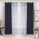 BONZER Mix and Match Curtains - 2 Pieces Branch Print Sheer Curtains and 2 Pieces Blackout Curtains for Bedroom Living Room Grommet Window Drapes, 37x84 Inch/Panel, Grey Dark, Set of 4 Panels