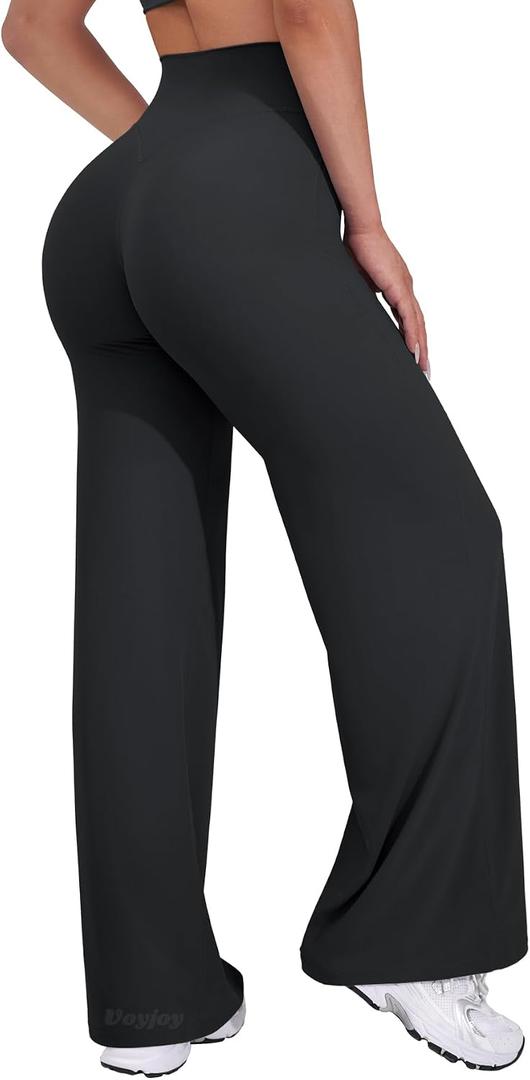 VOYJOY Straight Leggings Bottoms Wide Leg Pants for Women 29"/ 31.5"/33"/35" High Waist Stretch Casual Sweatpants (Black, L)